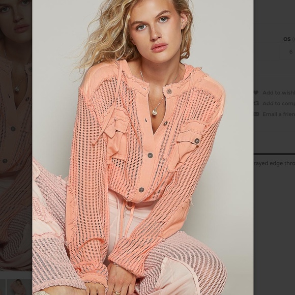 POL “ Billings 4 “ POL Open Knit See Through Button Down Hoodie So Nice And Soft - Picture 1 of 5